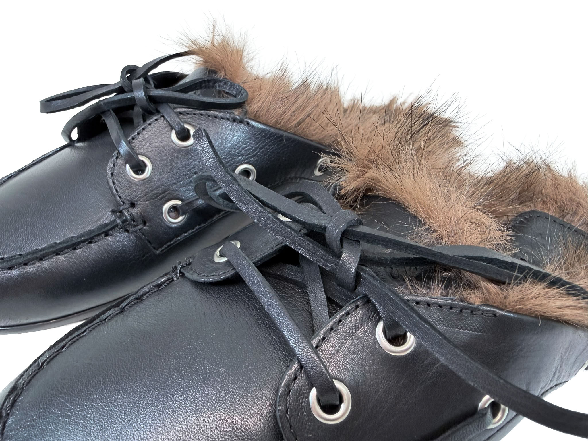 Posa Posa Muiltje Boat Loafer Mule Hairy Fur Zwart