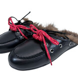 Posa Posa Muiltje Boat Loafer Mule Hairy Fur Zwart