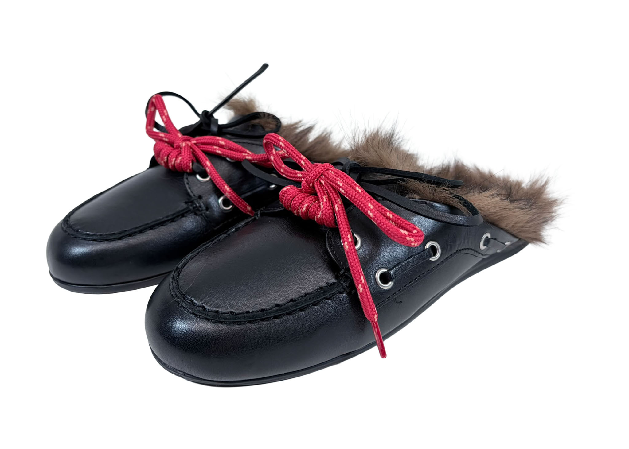 Posa Posa Muiltje Boat Loafer Mule Hairy Fur Zwart