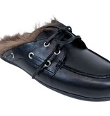 Posa Posa Muiltje Boat Loafer Mule Hairy Fur Zwart