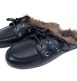 Posa Posa Muiltje Boat Loafer Mule Hairy Fur Zwart