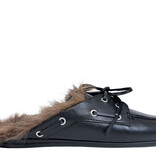 Posa Posa Muiltje Boat Loafer Mule Hairy Fur Zwart