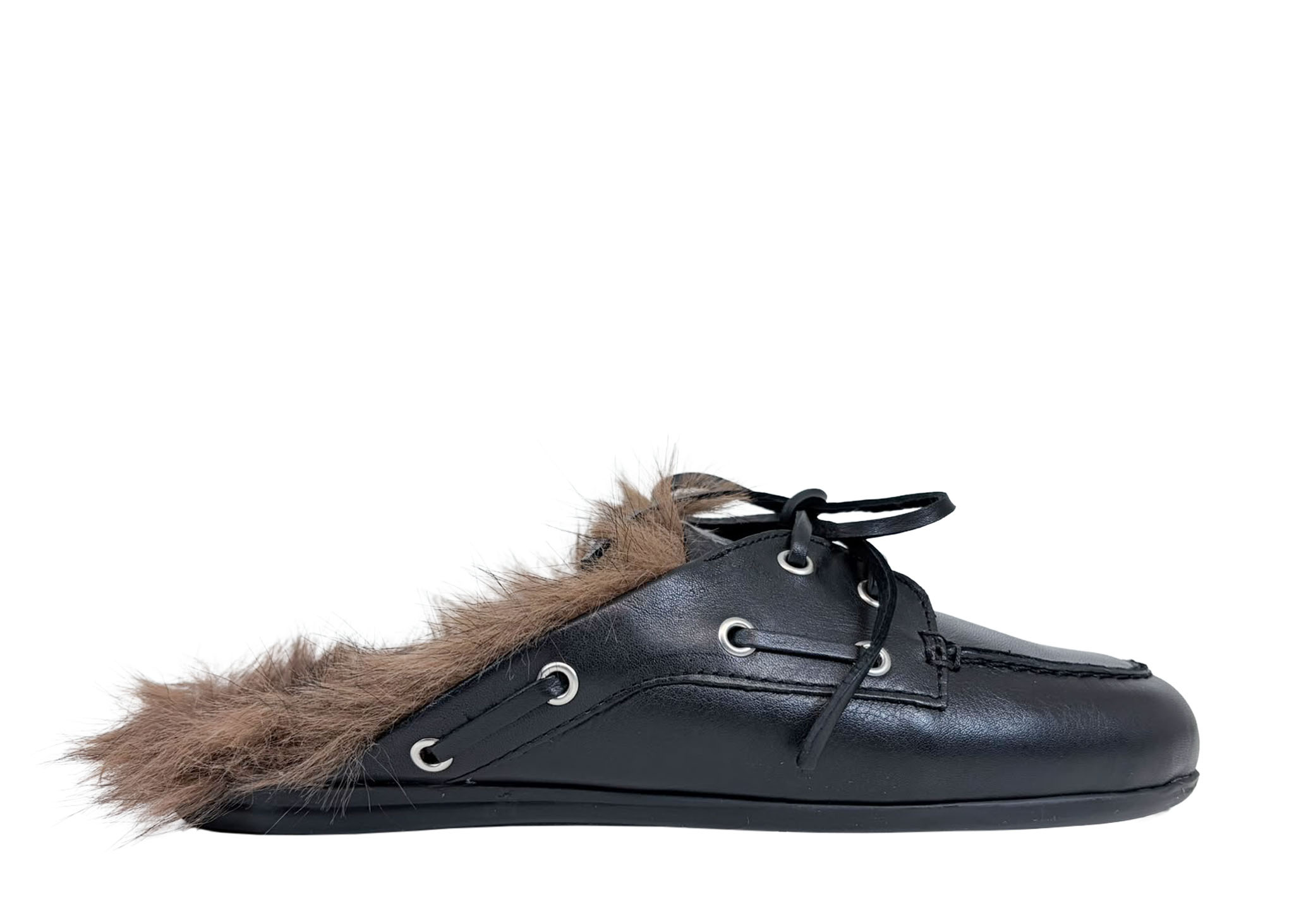 Posa Posa Muiltje Boat Loafer Mule Hairy Fur Zwart