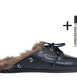 Posa Posa Muiltje Boat Loafer Mule Hairy Fur Zwart