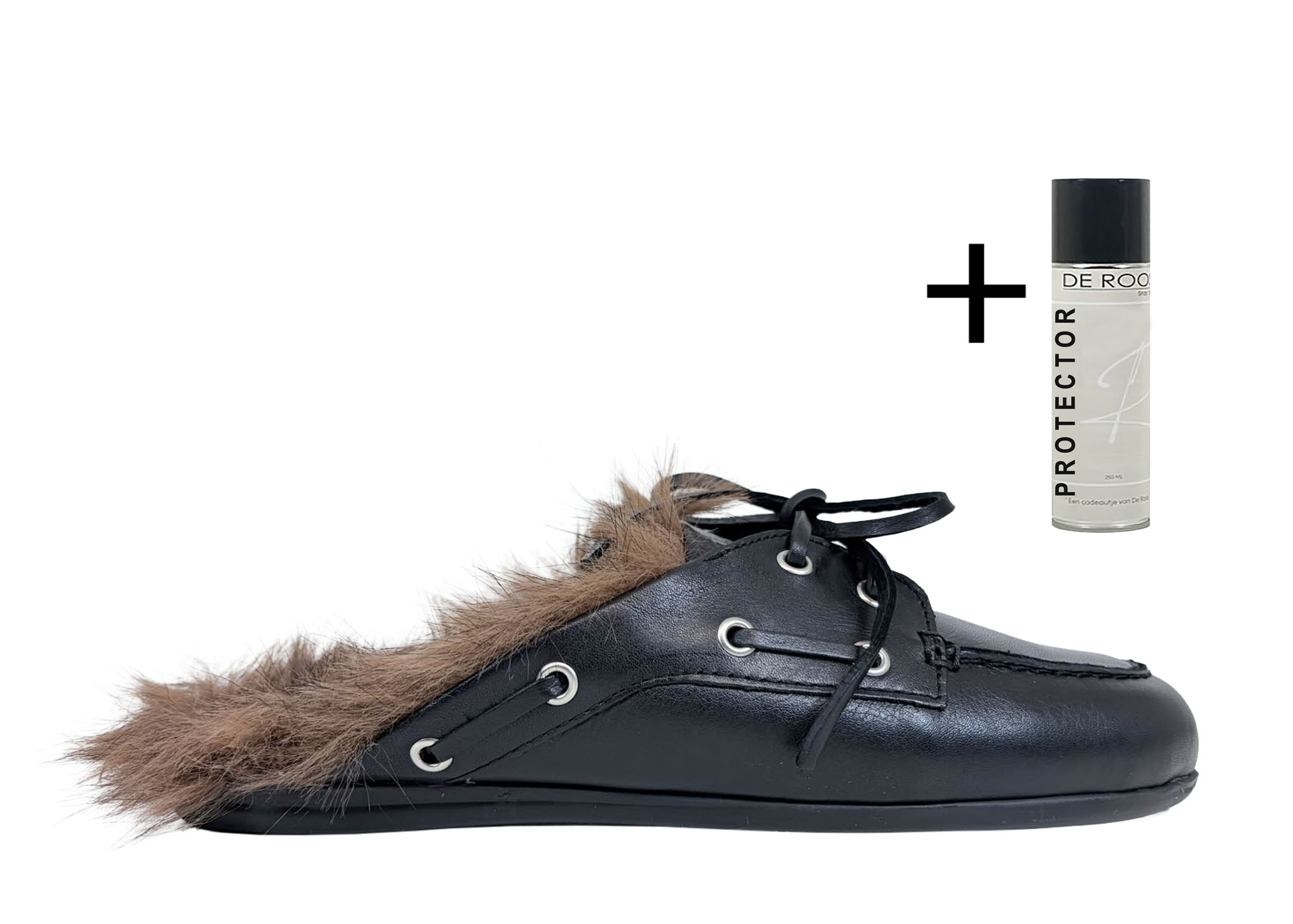 Posa Posa Muiltje Boat Loafer Mule Hairy Fur Zwart