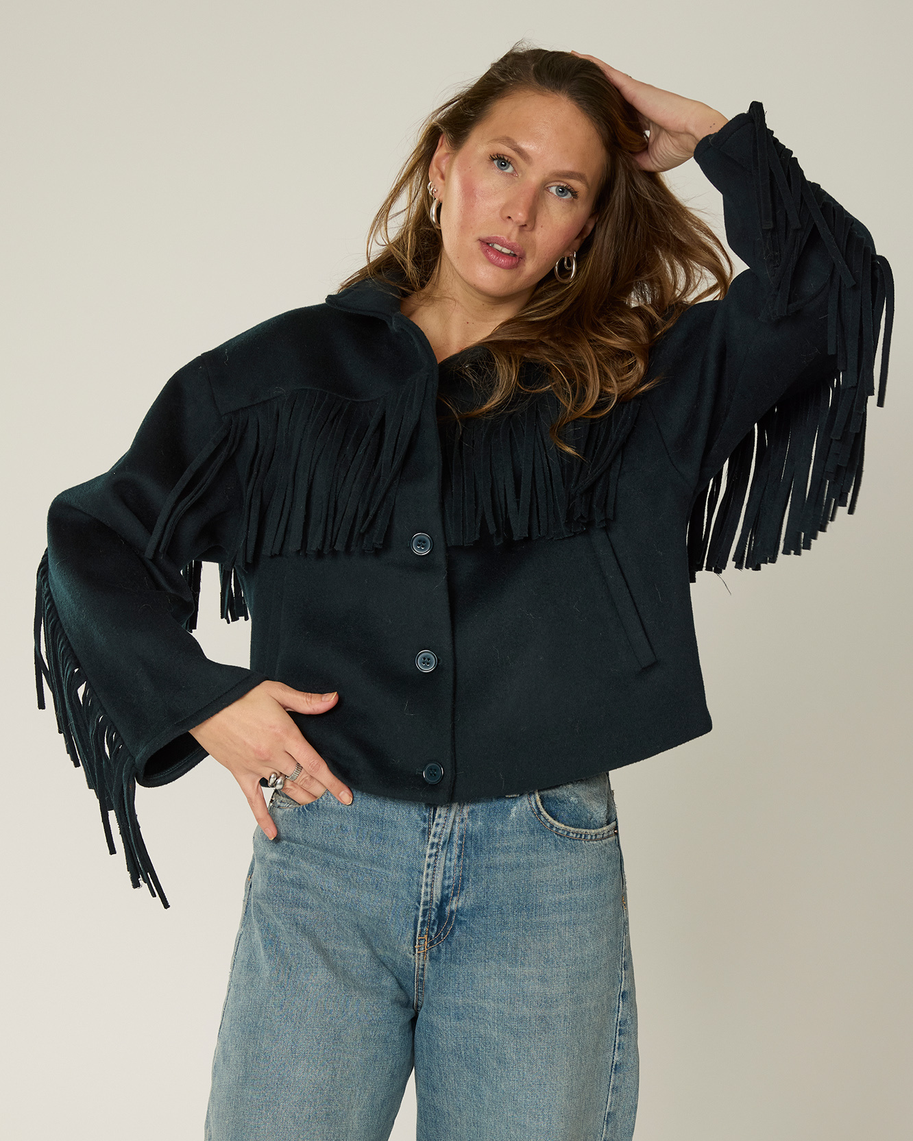 Goosecraft Goosecraft Jas Sophie Fringe Wool Blauw
