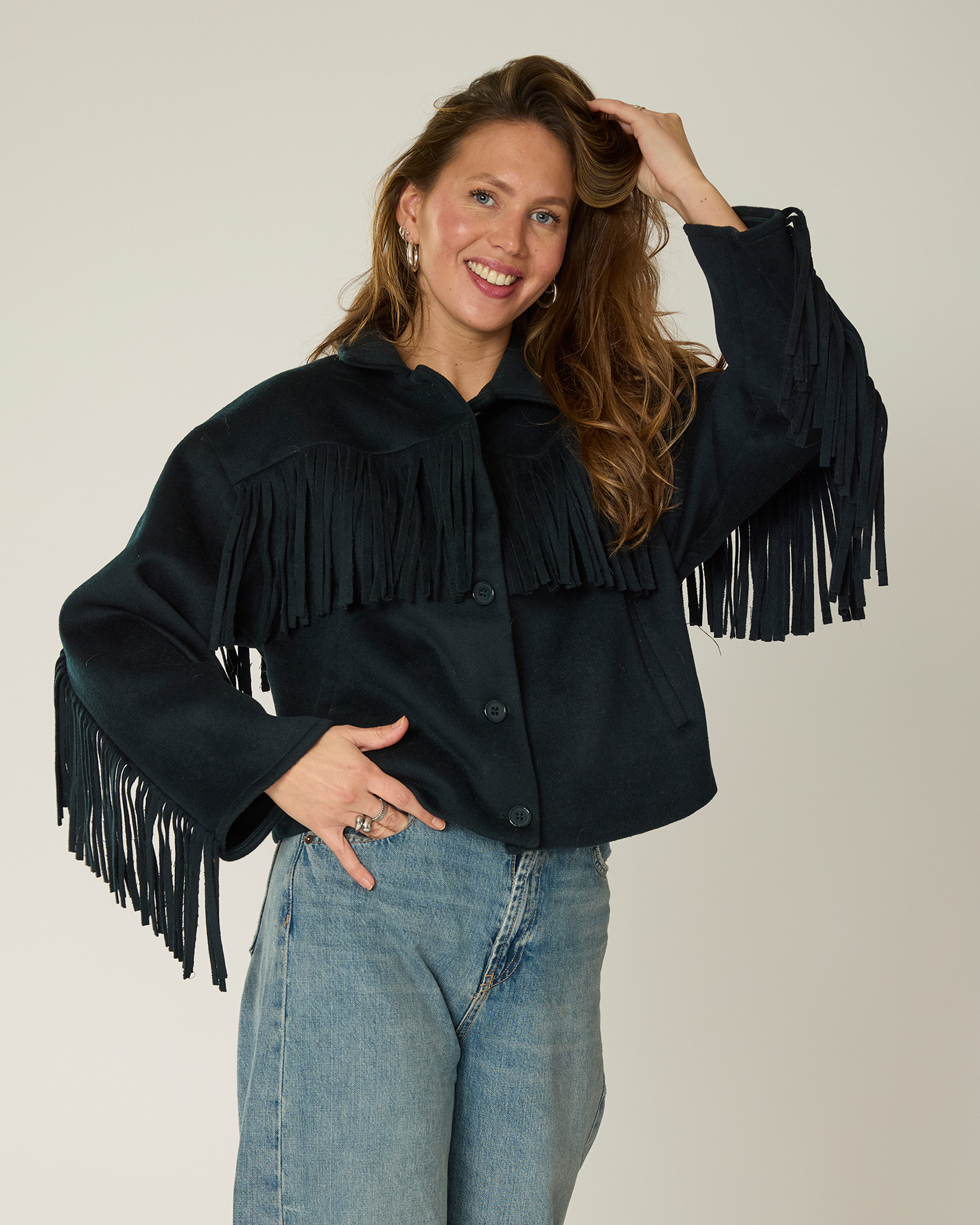 Goosecraft Goosecraft Jas Sophie Fringe Wool Blauw