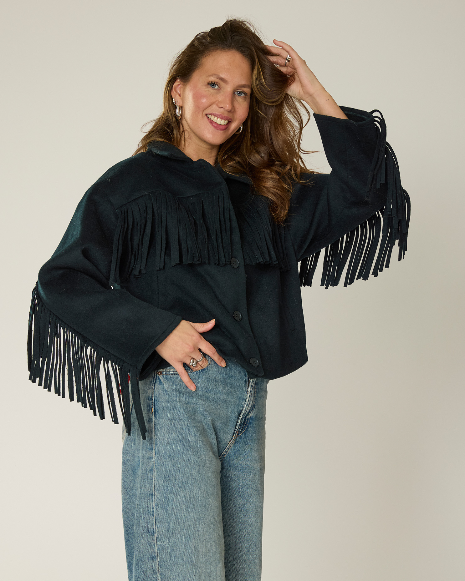 Goosecraft Goosecraft Jas Sophie Fringe Wool Blauw