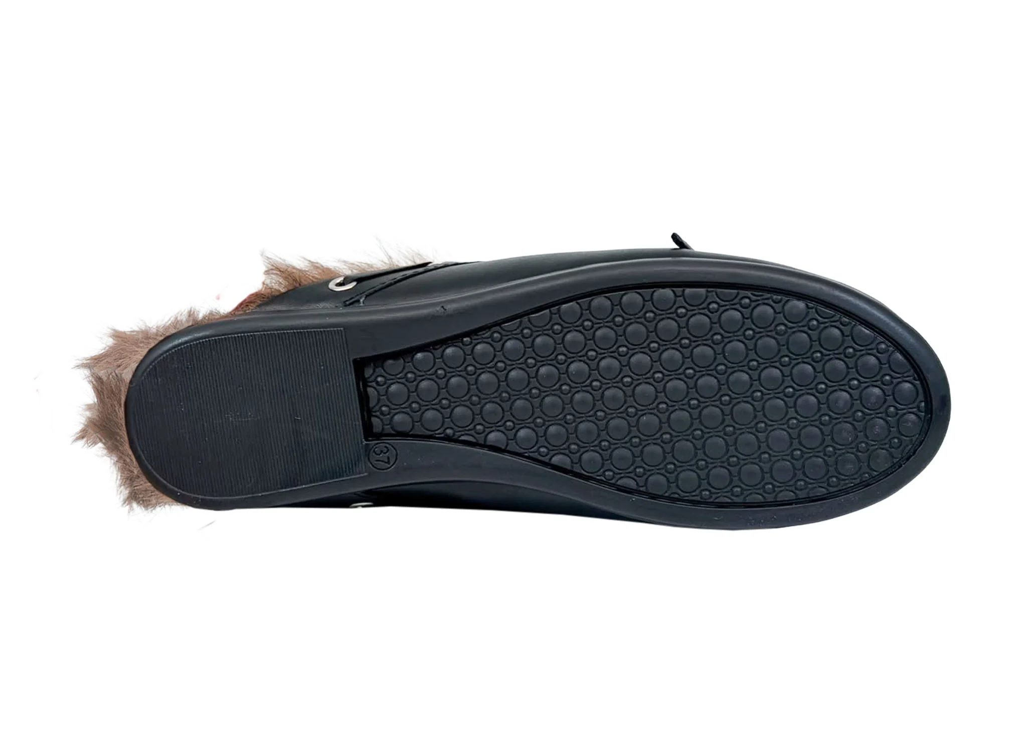 Posa Posa Muiltje Boat Loafer Mule Hairy Fur Zwart Grijs