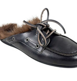 Posa Posa Muiltje Boat Loafer Mule Hairy Fur Zwart Grijs