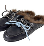 Posa Posa Muiltje Boat Loafer Mule Hairy Fur Zwart Grijs