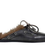Posa Posa Muiltje Boat Loafer Mule Hairy Fur Zwart Grijs