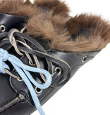 Posa Posa Muiltje Boat Loafer Mule Hairy Fur Zwart Grijs