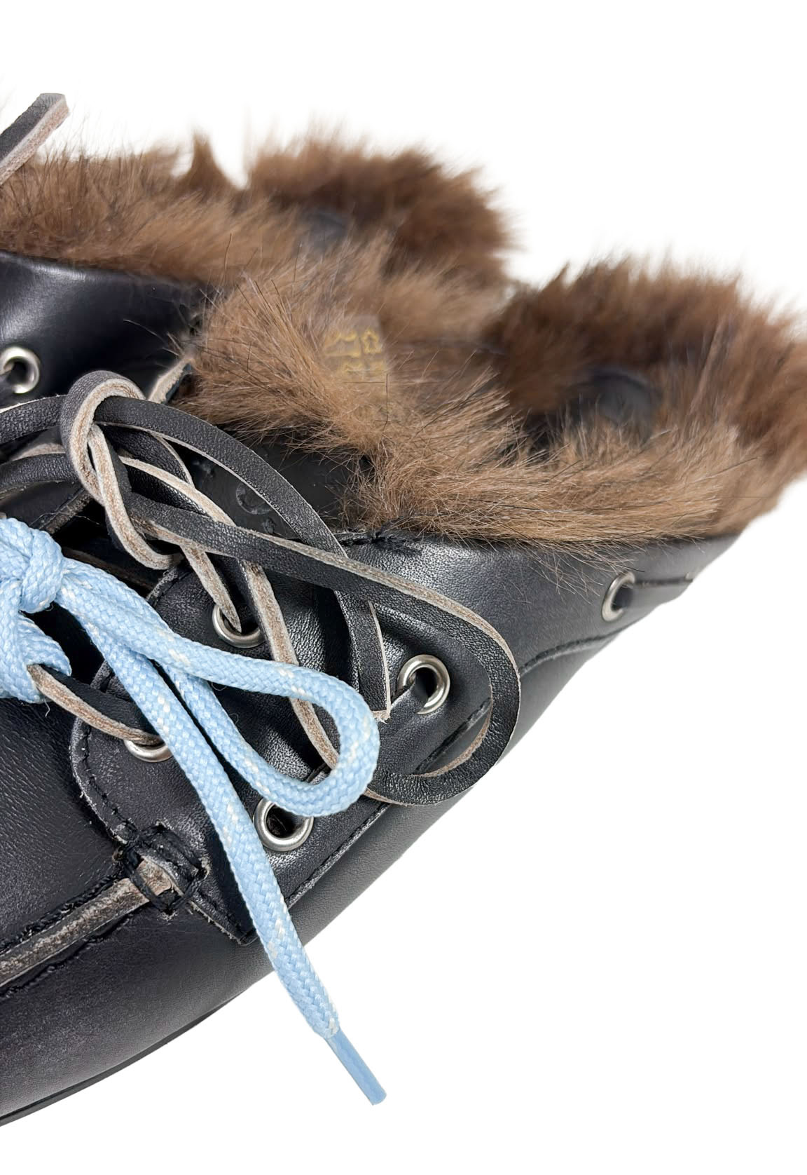 Posa Posa Muiltje Boat Loafer Mule Hairy Fur Zwart Grijs
