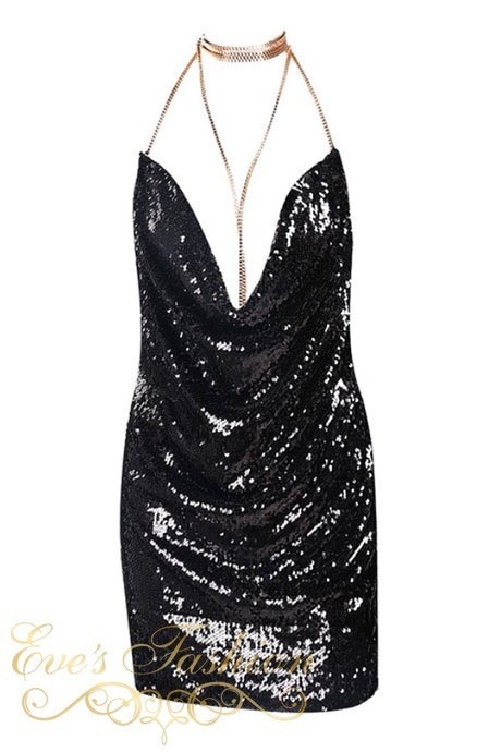 Eve Exclusive - Kayli Sequin Dress Black-3