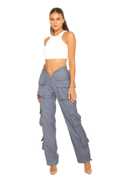 Front Split Cargo Pants Denim