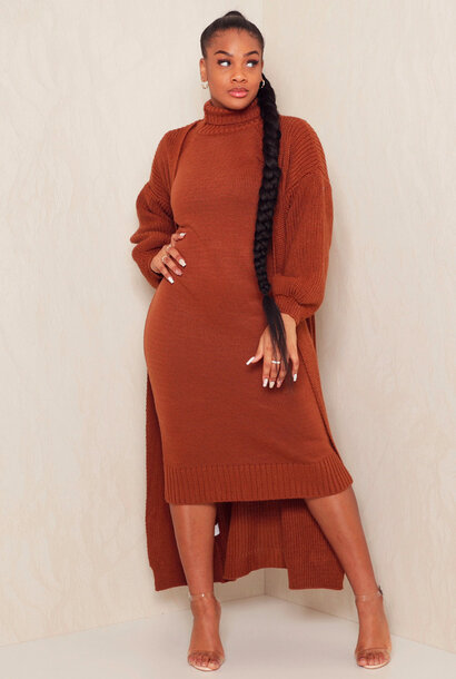 Satisfied Knitted Turtle Neck Set Rust