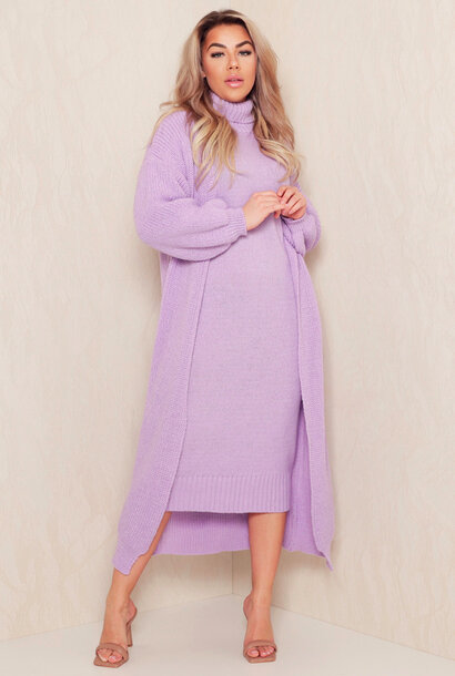 Satisfied Knitted Turtle Neck Set Lila