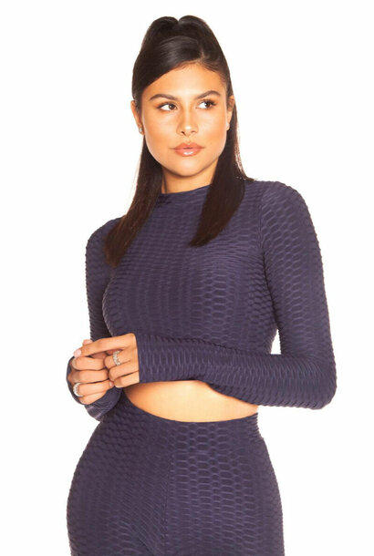 Honeycomb Long Sleeve Crop Top Navy