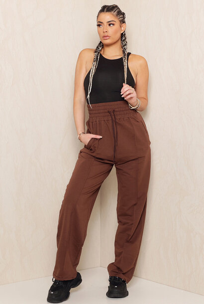 Lazy Wide Leg Joggers Chocolate