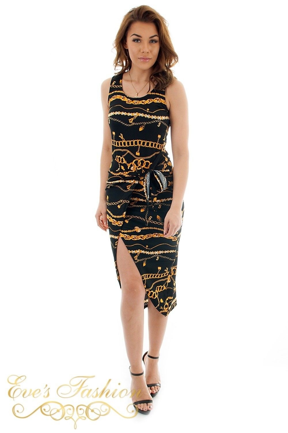 Eve - Miami Chain Wrap Dress Black-1