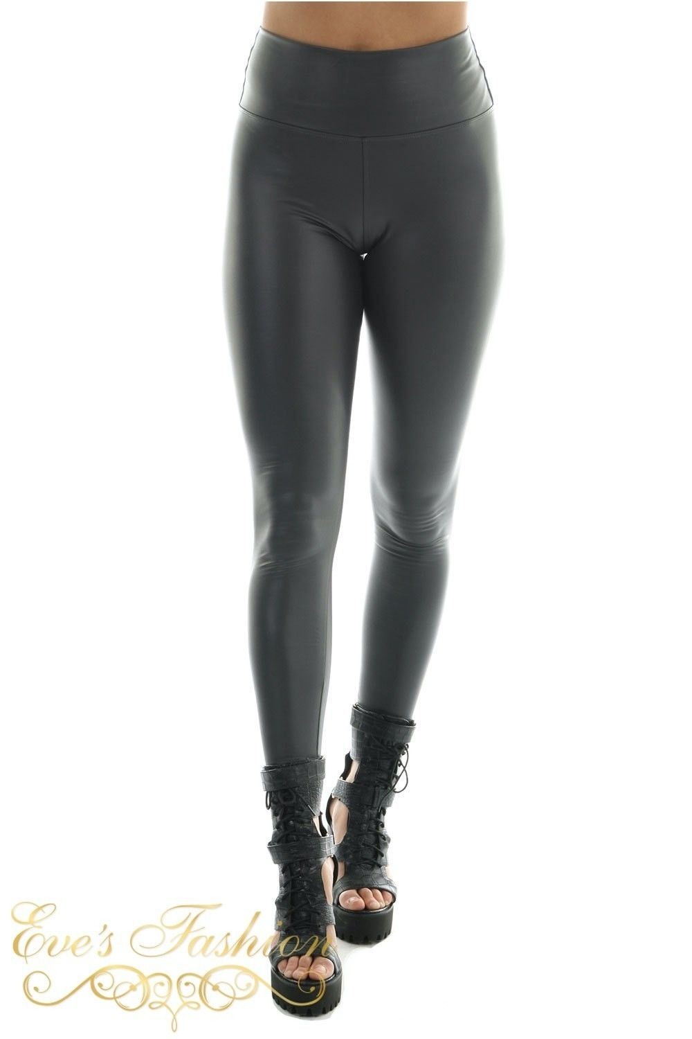 Eve - Leather Look Legging Grey-1