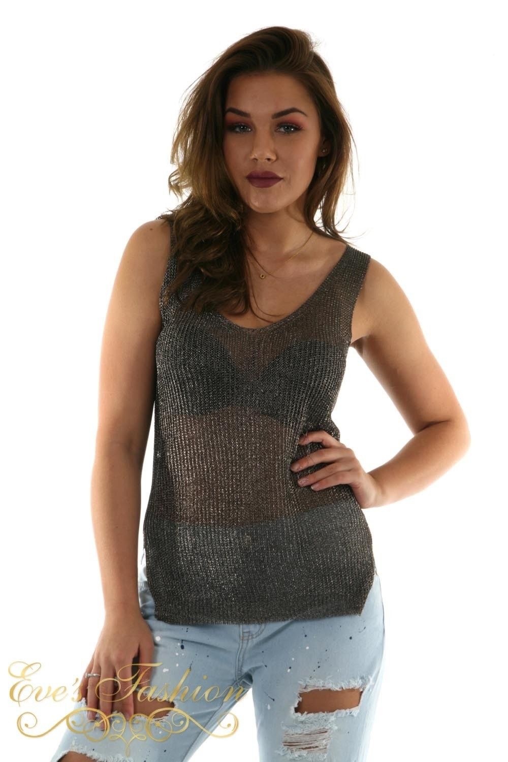 Eve - Sparkle Tank Top Metalic Grey-1