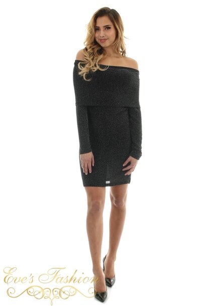 Eve - Off Shoulder dress Glitter Zilver