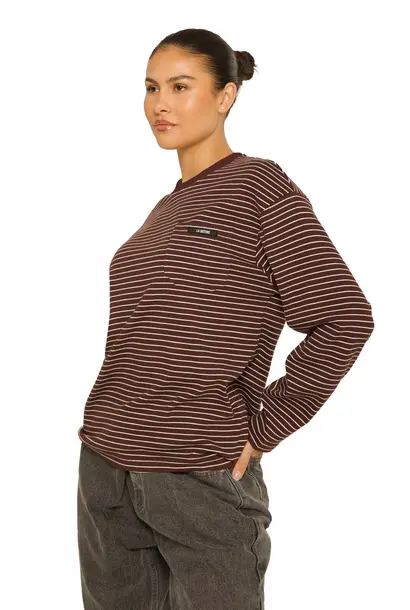 Long Sleeve Oversized Striped Tee Brown