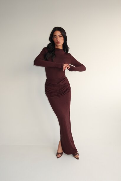 Eliza Drape Long Skirt Brown