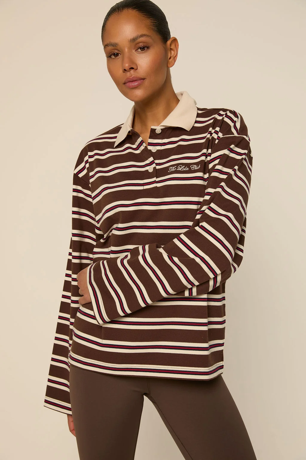 Emilia Polo Tee Striped Espresso-1