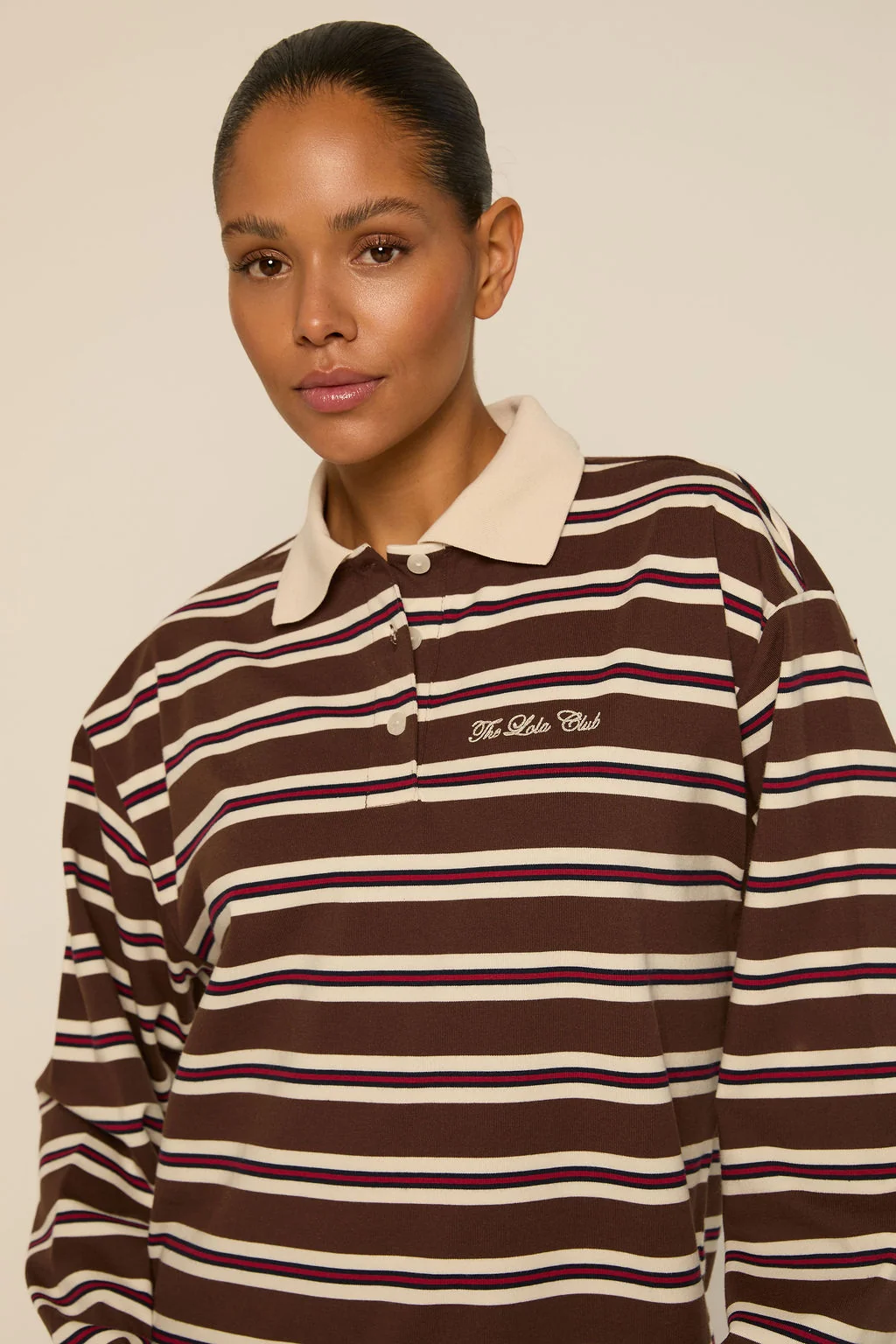 Emilia Polo Tee Striped Espresso-2