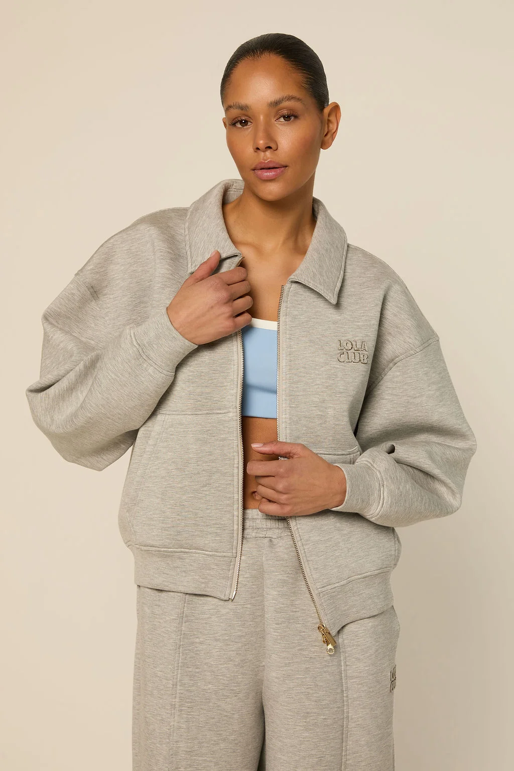 Lois Zip Trough Grey Melange Jacket-1