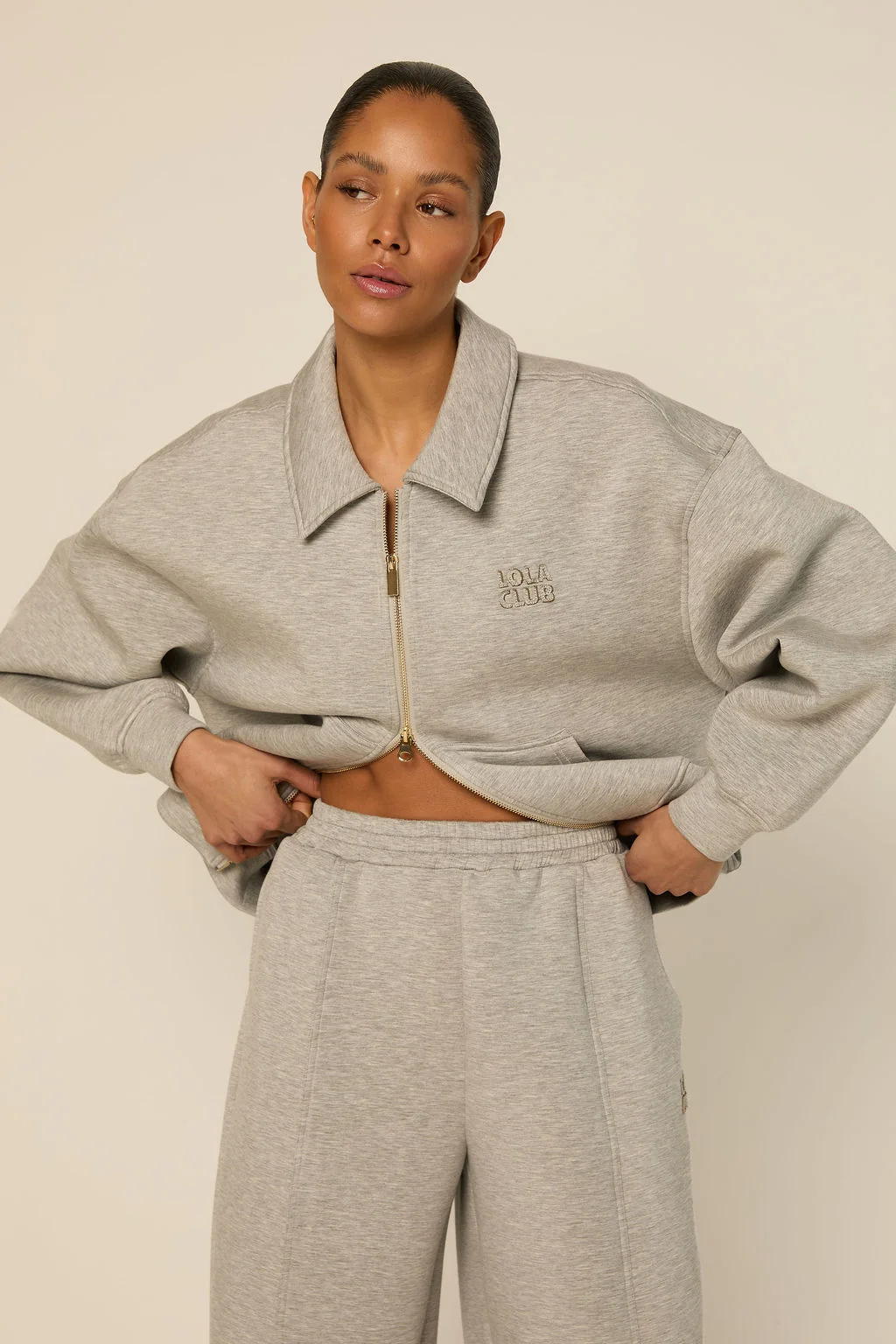 Lois Zip Trough Grey Melange Jacket-3
