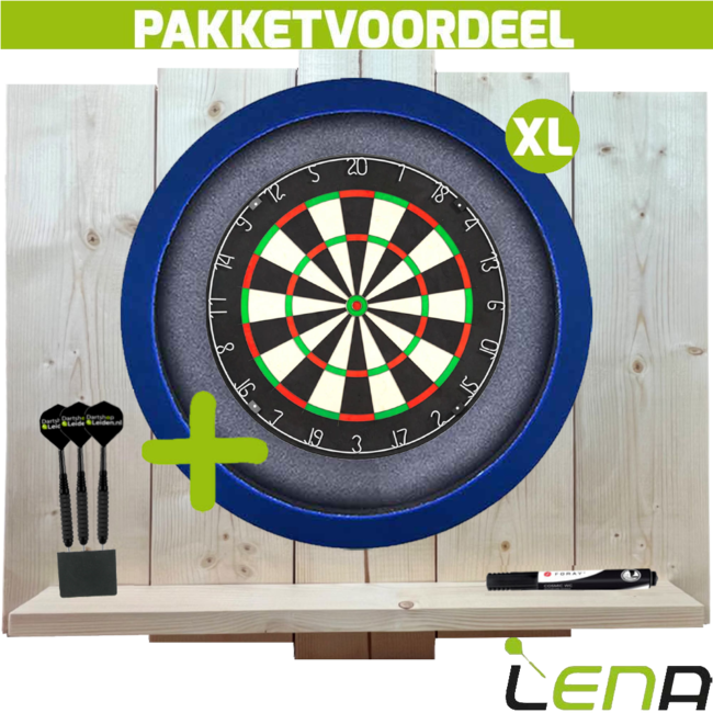 Lena Professional Dartbord + Lena Dartbordverlichting Basic XL Blauw + Lena Wooden Wall Protector