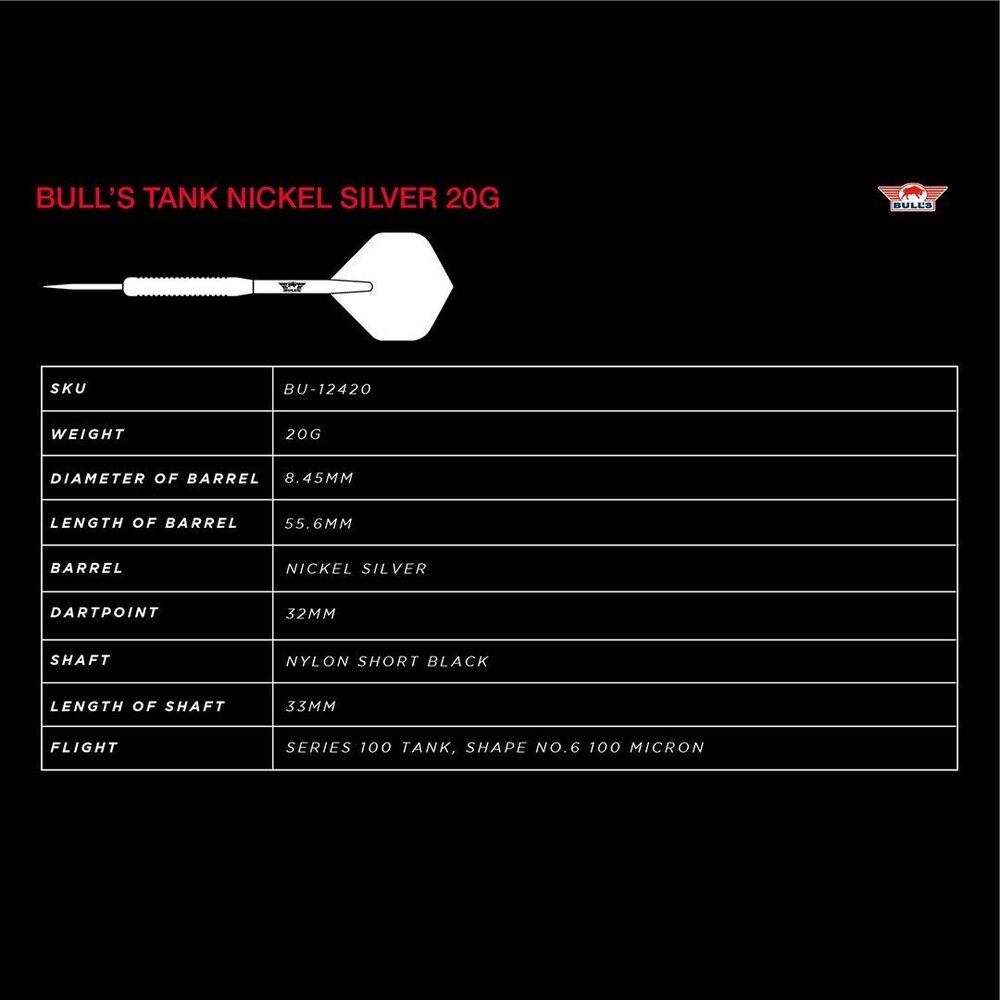 Bulls Tank Nickel Silver 20 gram - Dartpijlen Bulls Tank Nickel Silver 20 gram - Dartpijlen