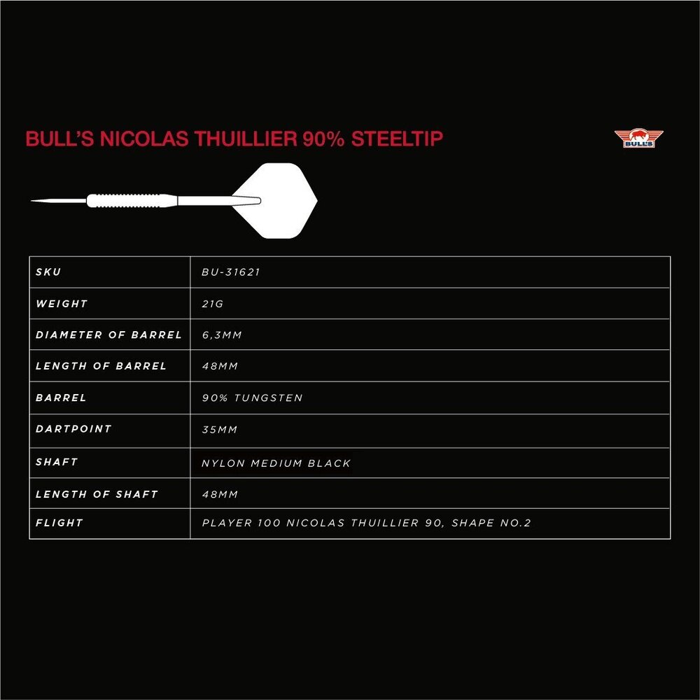 Bulls Nicolas Thuillier 90% 21 gram - Dartpijlen Bulls Nicolas Thuillier 90% 21 gram - Dartpijlen