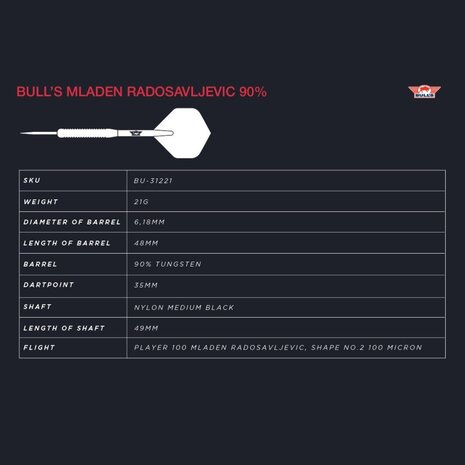 Bulls Mladen Radosavljevic 90% 21 gram - Dartpijlen Bulls Mladen Radosavljevic 90% 21 gram - Dartpijlen