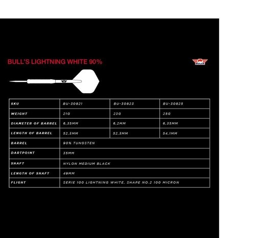 Bulls Lightning White 90% - Dartpijlen Bulls Lightning White 90% - Dartpijlen