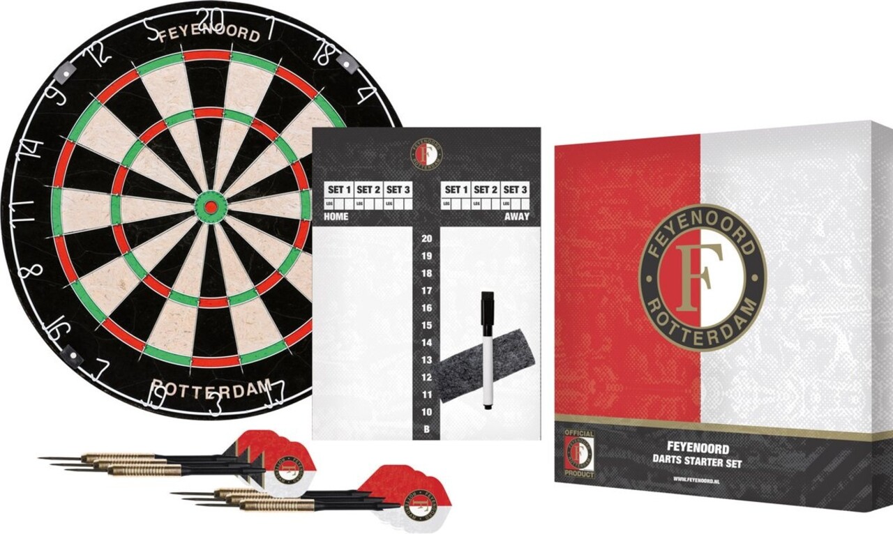 Feyenoord Officiële Feyenoord Darts Starterset - Complete bundel met dartbord, pijlen en scorebord Feyenoord Officiële Feyenoord Darts Starterset - Complete bundel met dartbord, pijlen en scorebord