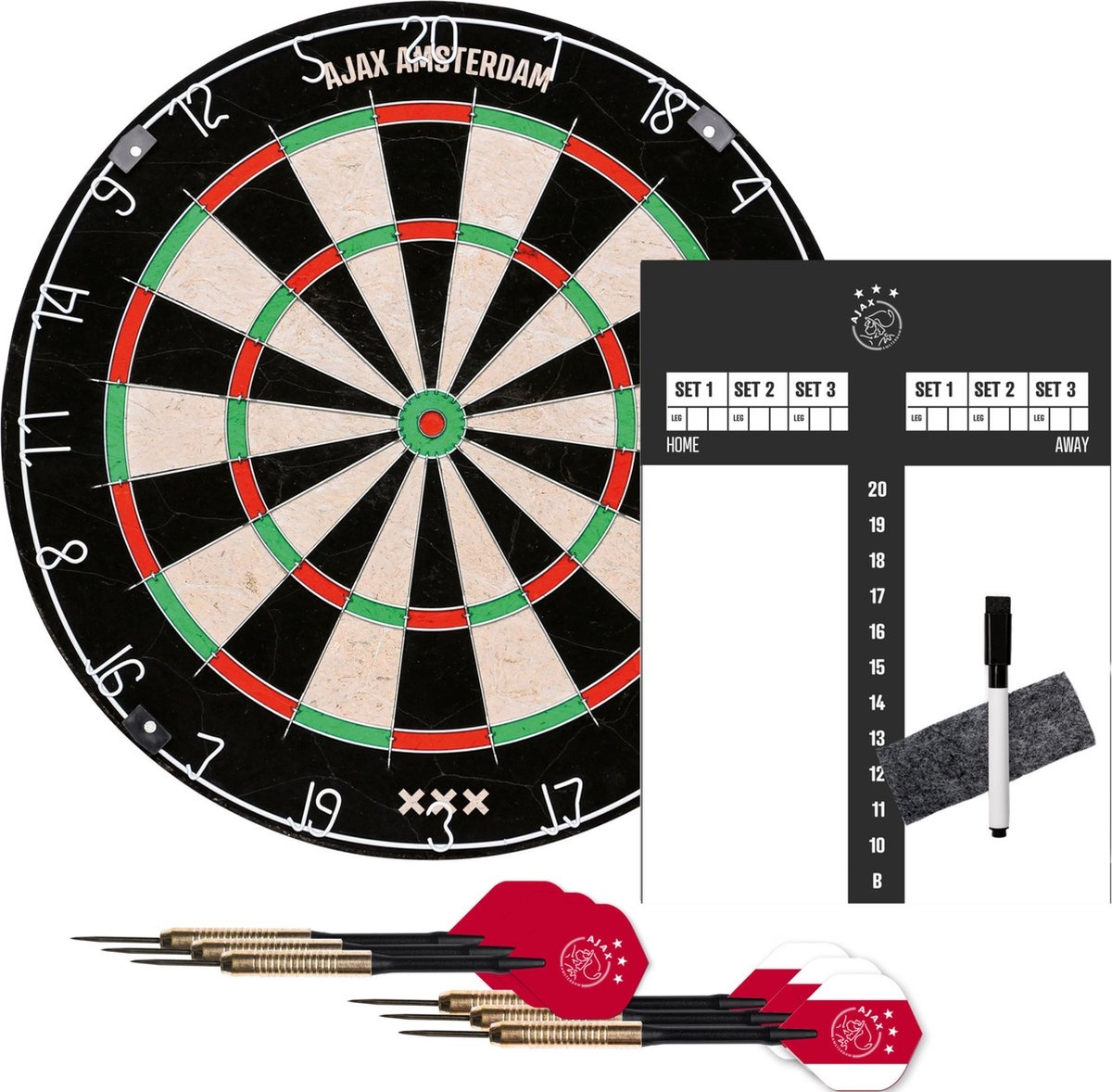 Officiële Ajax Darts Starterset - Complete bundel met dartbord, pijlen en scorebord afbeelding
