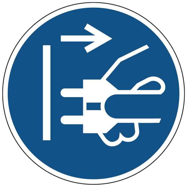 Voor het openen stekker uit stopcontact trekken gebodspictogram