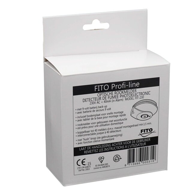 Fito Optische rookmelder 230V incl. 9V backup batterij