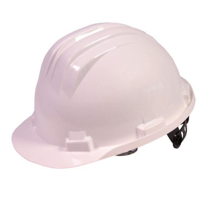 Witte bouwhelm met verstelbare draaiknop