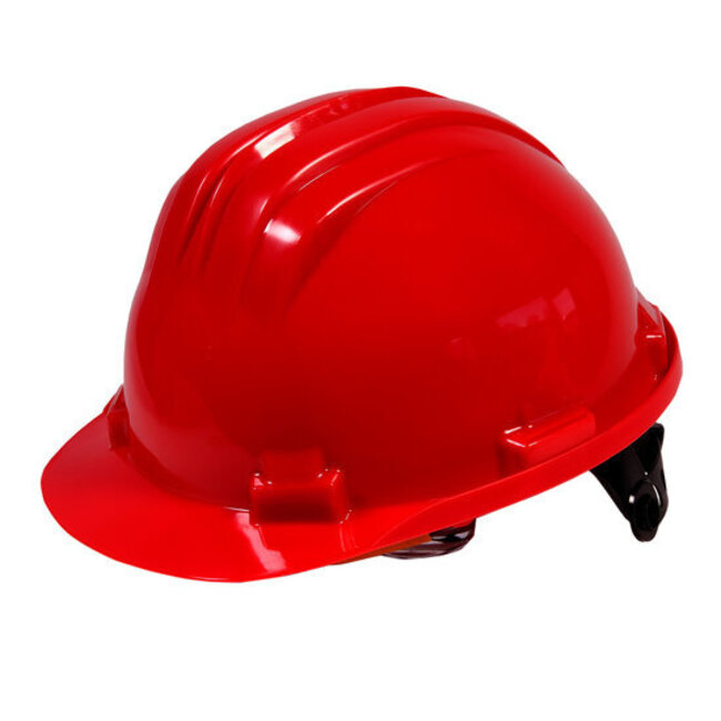 Rode bouwhelm met verstelbare draaiknop