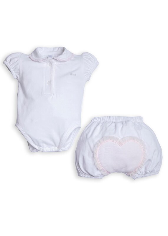 First First G SET body & bloomer hart froufrou white-pink