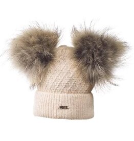First First FRILL knitted bonnet 2 fur ponpon Beige
