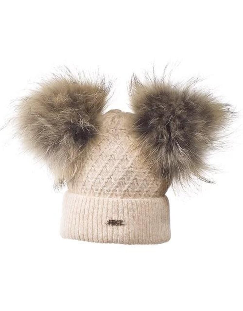 First First FRILL knitted bonnet 2 fur ponpon Beige