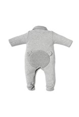 First First Combi in grijs jersey met grijs gebreid teddybeer op de rug