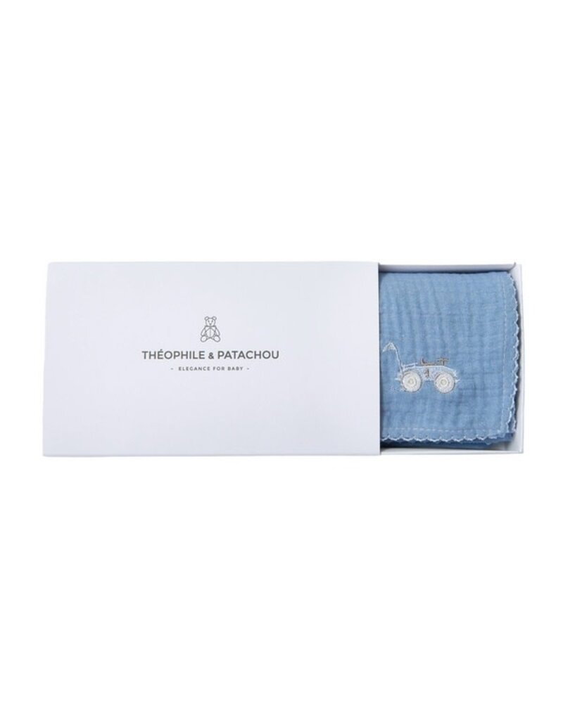 Théophile & Patachou Théophile et Patachou tetradoek blauw  - 45 x 45 cm  - wagen